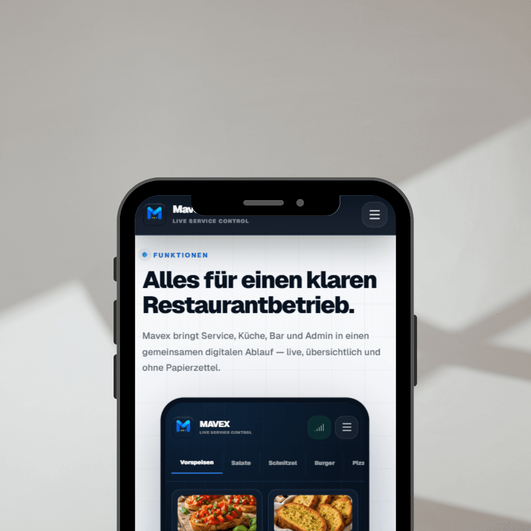 Mavex Restaurant Order System – digitale Bestellungen für Service, Küche und Bar